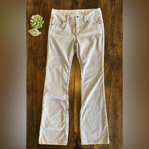 London Jean | Gray/Beige Mid Rise Bootcut Corduroy Jeans, Size 4